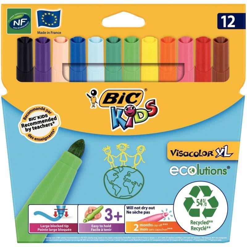 Pochette de 12 feutres pointe extra large Bic Kids Visacolor XL - Ma Rentrée Facile