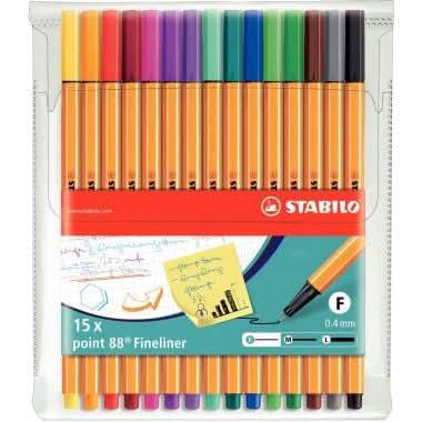Pochette de 15 feutres STABILO Point88 pointe fine assortis - Ma Rentrée Facile