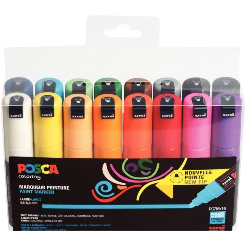 Pochette de 16 marqueurs Posca pointe ogive large PC7M - Ma Rentrée Facile