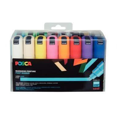 Pochette de 16 marqueurs Posca pointe large biseautée PC8K couleurs assorties - Ma Rentrée Facile
