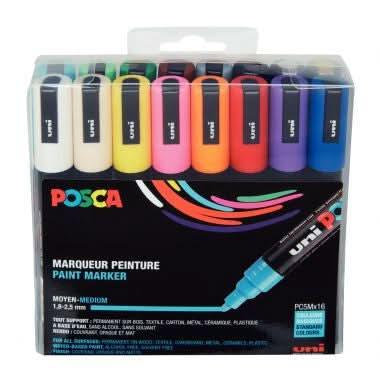 Pochette de 16 marqueurs Posca pointe moyenne conique PC5M couleurs assorties - Ma Rentrée Facile