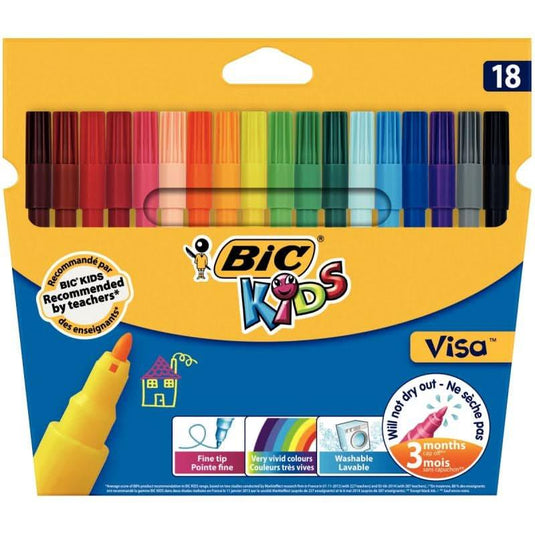 Pochette de 18 feutres pointe fine Bic Kids Visa 880 - Ma Rentrée Facile