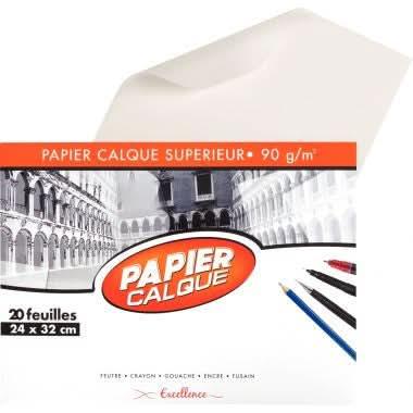 Pochette de 20 feuilles papier calque uni, 90g, 24x32 cm EXCELLENCE - Ma Rentrée Facile