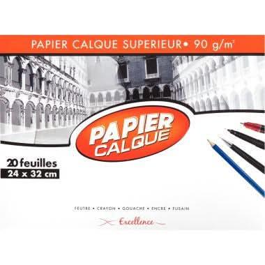 Pochette de 20 feuilles papier calque uni, 90g, 24x32 cm EXCELLENCE - Ma Rentrée Facile