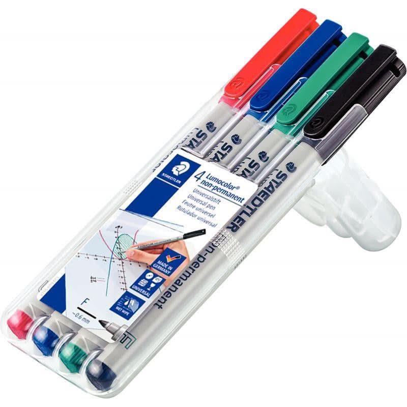 Pochette de 4 feutres Lumocolor non-permanent pointe fine 0,6mm assortis - Ma Rentrée Facile