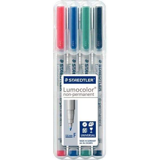 Pochette de 4 feutres Lumocolor non-permanent pointe fine 0,6mm assortis - Ma Rentrée Facile