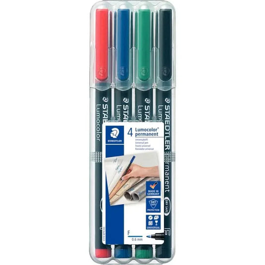 Pochette de 4 feutres Lumocolor permanent 0,6mm assortis - Ma Rentrée Facile