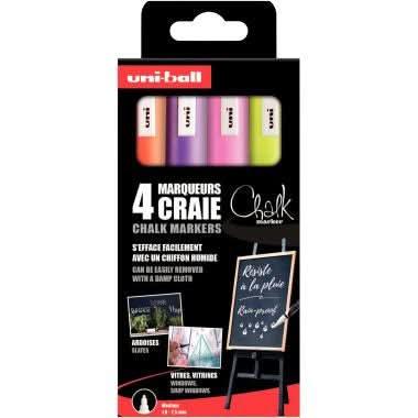 Pochette de 4 marqueurs craie Chalk pointe biseauté 8mm fluos et violet - Ma Rentrée Facile