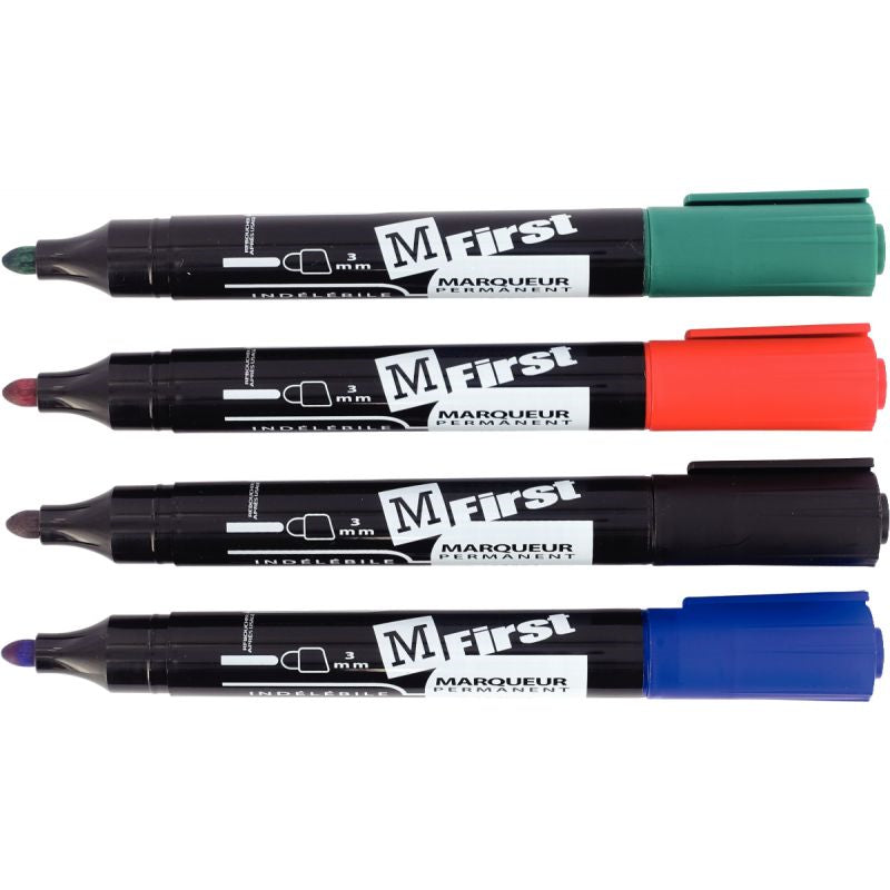 Pochette de 4 marqueurs indélébiles pointe ogive 1 à 3 mm assortis