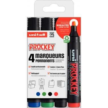 Pochette de 4 marqueurs pointe biseauté Prockey couleurs assorties - Ma Rentrée Facile