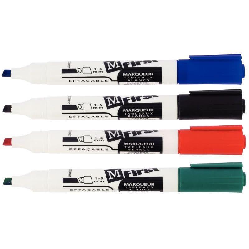 Pochette de 4 marqueurs effaçable à sec MFirst pointe biseautée 1 à 5mm assortis - Ma Rentrée Facile