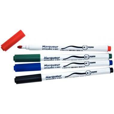 Pochette de 4 marqueurs tableaux blancs 4,0mm pointe moyenne assortis - Ma Rentrée Facile