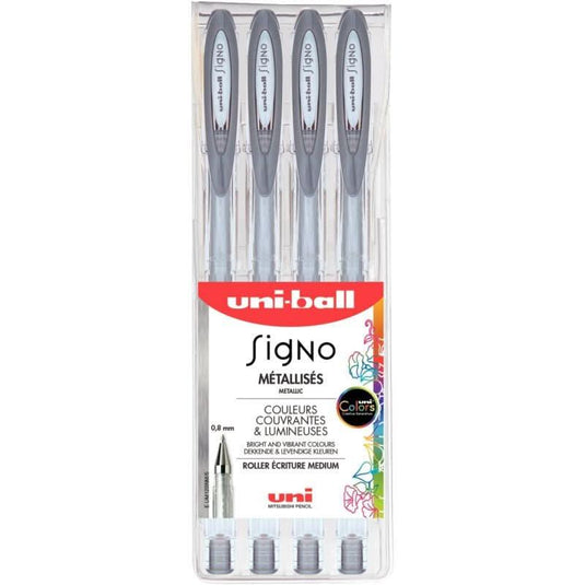 Pochette de 4 stylos gel Signo argent - Ma Rentrée Facile