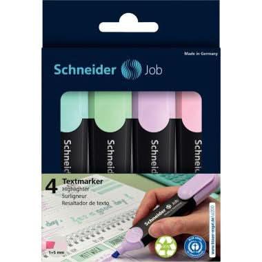 Pochette de 4 surligneurs Schneider Job Pastel assortis - Ma Rentrée Facile