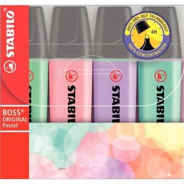 Pochette de 4 surligneurs STABILO BOSS pastel assortis - Ma Rentrée Facile