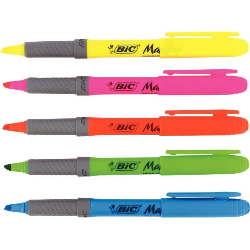 Pochette de 5 surligneurs Bic Highlighter grip assortis - Ma Rentrée Facile