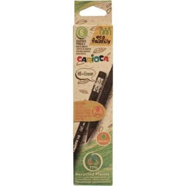 Pochette de 6 crayons graphite recyclé HB bout gomme écologique Carioaca Éco family - Ma Rentrée Facile