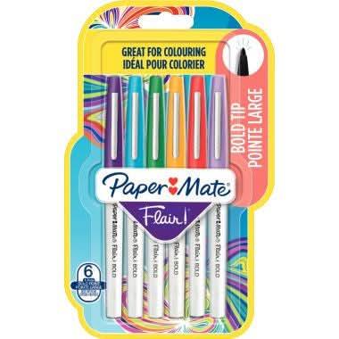 Pochette de 6 feutres nylon Flair Bold pointe large assortis - Ma Rentrée Facile