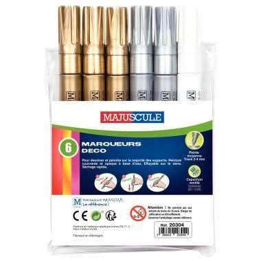 Pochette de 6 marqueurs peinture pointe moyenne or, argent et blanc - Ma Rentrée Facile