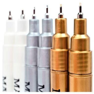 Pochette de 6 marqueurs permanents pointe fine or , argent et blanc - Ma Rentrée Facile