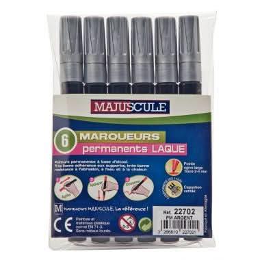 Pochette de 6 marqueurs permanents pointe large argent - Ma Rentrée Facile