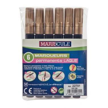 Pochette de 6 marqueurs permanents pointe large or - Ma Rentrée Facile