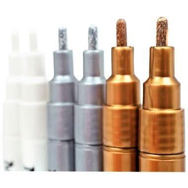 Pochette de 6 marqueurs permanents pointe moyenne or , argent et blanc - Ma Rentrée Facile