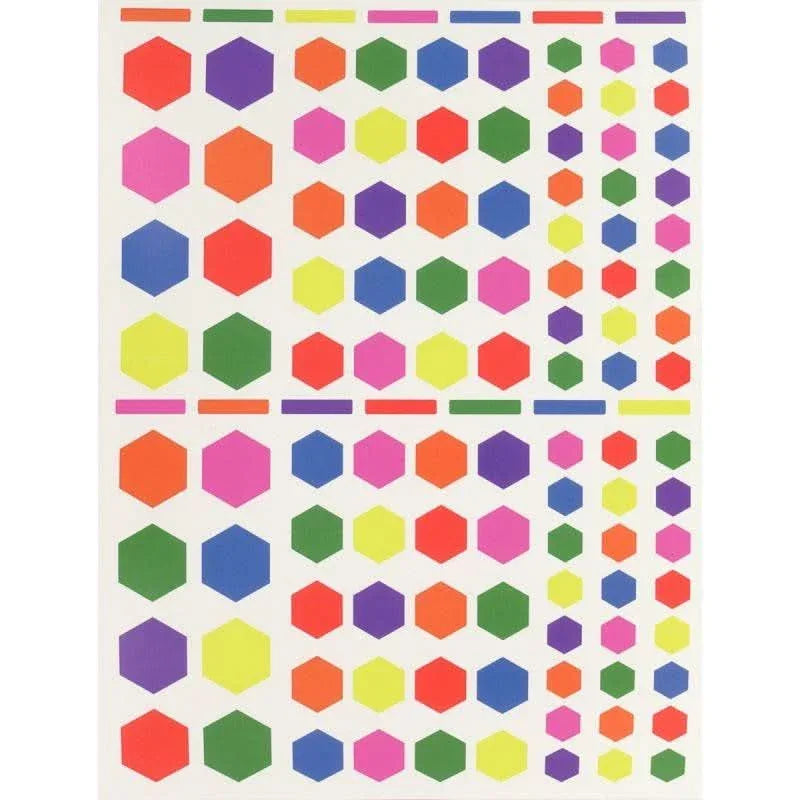 Pochette de 624 gommettes hexagone coloris assortis, 6 planches 16 x 21.5cm - Ma Rentrée Facile