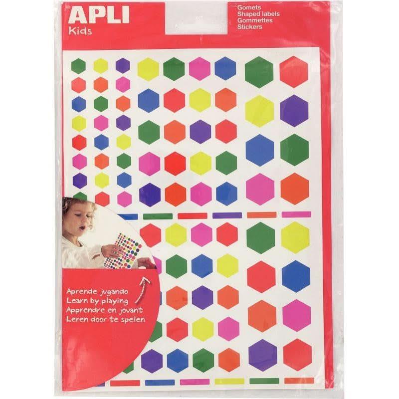 Pochette de 624 gommettes hexagone coloris assortis, 6 planches 16 x 21.5cm - Ma Rentrée Facile