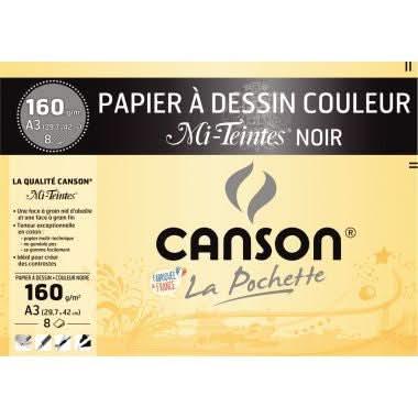 Pochette de 8 feuilles mi-teintes A3 160 grammes de couleur noir - Ma Rentrée Facile