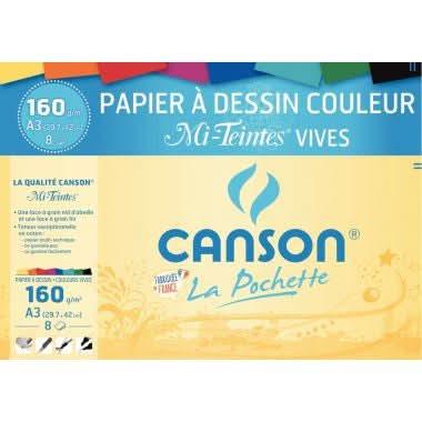 Pochette de 8 feuilles mi-teintes A3 160 grammes de couleur vive - Ma Rentrée Facile