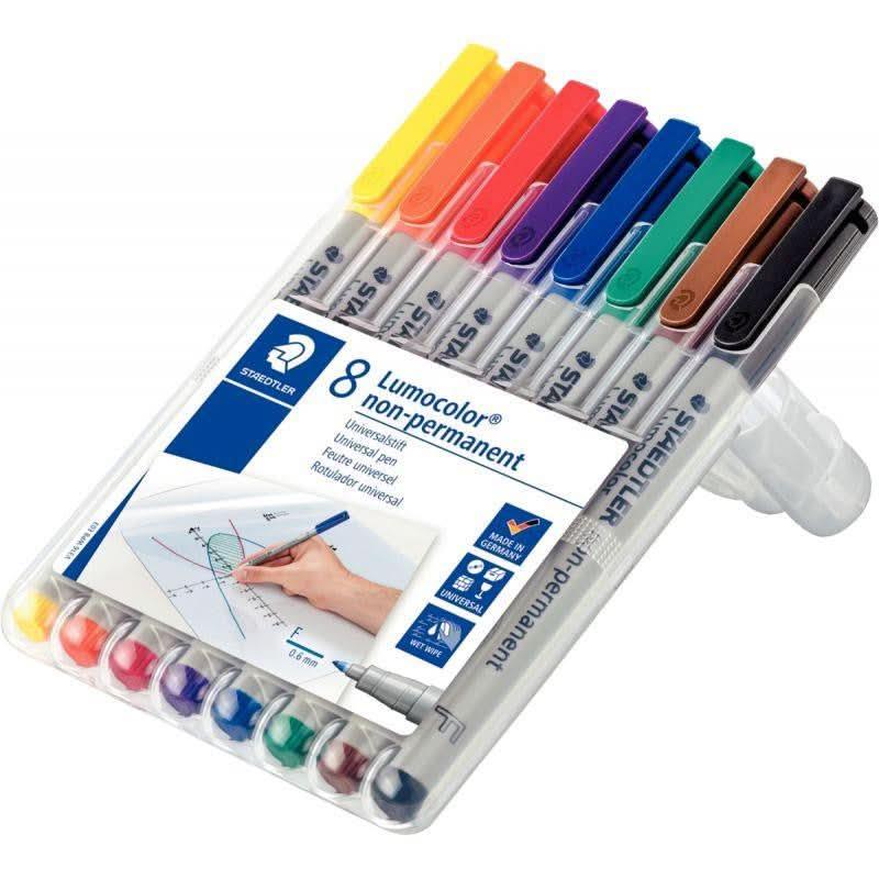 Pochette de 8 feutres Lumocolor non-permanent pointe fine 0,6mm assortis - Ma Rentrée Facile