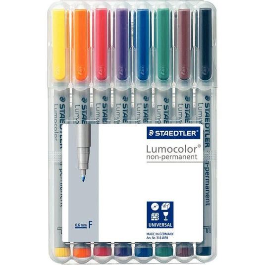 Pochette de 8 feutres Lumocolor non-permanent pointe fine 0,6mm assortis - Ma Rentrée Facile