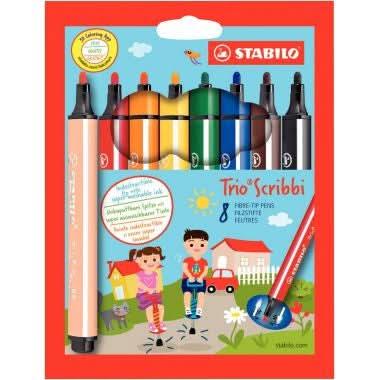 Pochette de 8 feutres pointe large Stabilo Trio Scribbi - Ma Rentrée Facile