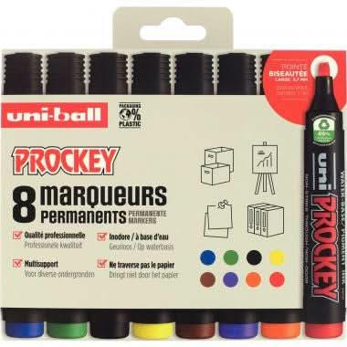 Pochette de 8 marqueurs pointe biseauté Prockey couleurs assorties - Ma Rentrée Facile