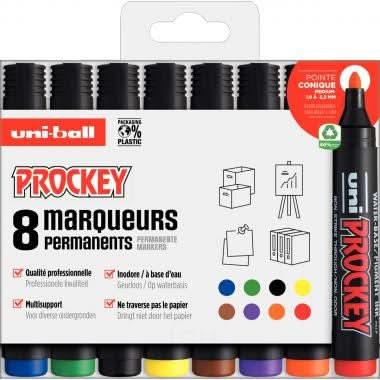 Pochette de 8 marqueurs pointe ogive Prockey couleurs assorties - Ma Rentrée Facile