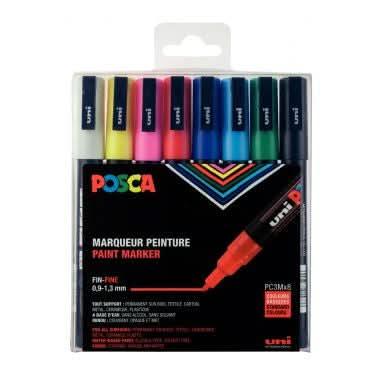 Pochette de 8 marqueurs Posca pointe fine conique PC3M couleurs assorties - Ma Rentrée Facile