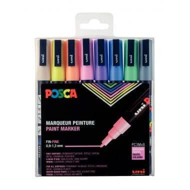 Pochette de 8 marqueurs Posca pointe fine ogive PC3M pastel - Ma Rentrée Facile