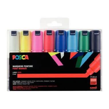 Pochette de 8 marqueurs Posca pointe large biseautée PC8K couleurs assorties - Ma Rentrée Facile