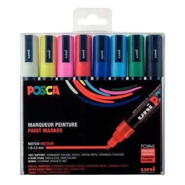 Pochette de 8 marqueurs Posca pointe moyenne conique PC5M couleurs assorties - Ma Rentrée Facile