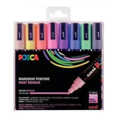 Pochette de 8 marqueurs Posca pointe moyenne ogive PC5M pastel - Ma Rentrée Facile