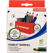 Pot aimanté 5 crayons Stabilo Markdry + 1 chiffonnette - Ma Rentrée Facile