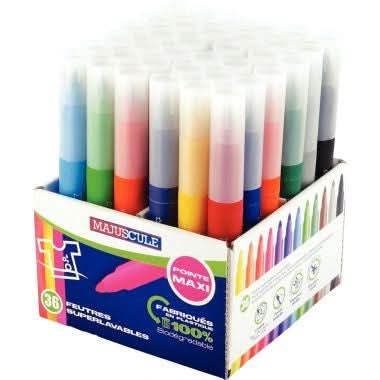 Pot de 36 maxi feutres pointe large Majuscule - Ma Rentrée Facile