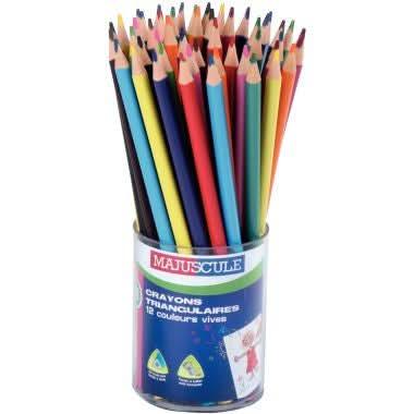 Pot de 48 crayons de couleur triangulaires pointe moyenne Majuscule - Ma Rentrée Facile