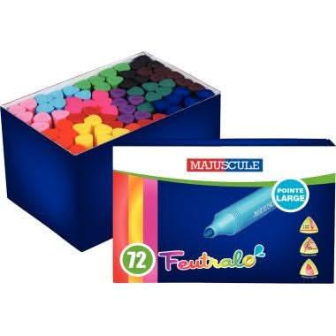 Pot de 72 feutres de coloriage triangulaires pointe ogive Majuscule - Ma Rentrée Facile