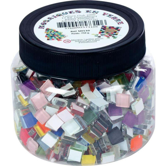 Pot de 750 gr de mosaïque colorées en verre : 10 x 10 mm - Ma Rentrée Facile