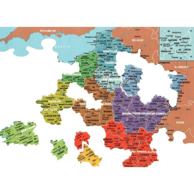 Puzzle en bois d'environ 100 pièces la carte des départements de France - Ma Rentrée Facile