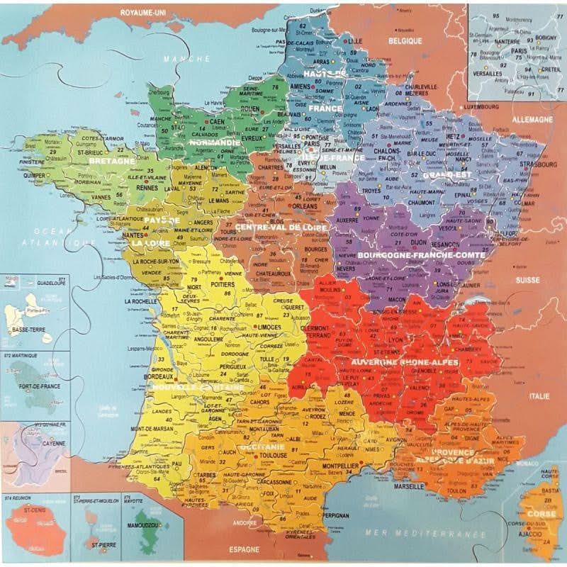 Puzzle en bois d'environ 100 pièces la carte des départements de France - Ma Rentrée Facile