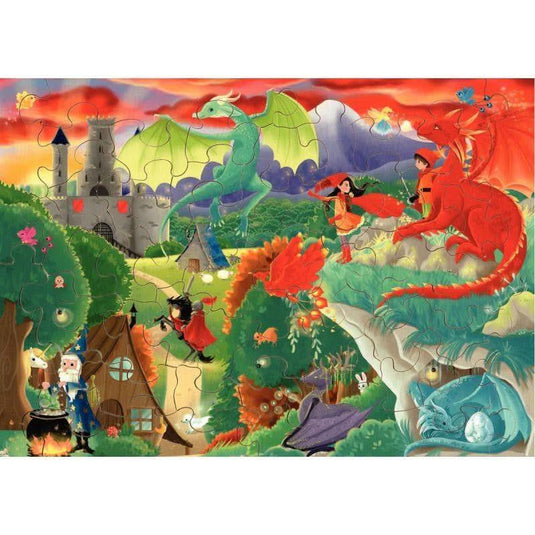 Puzzle Michèle Wilson en bois de 50 pièces, LES DRAGONS - Ma Rentrée Facile