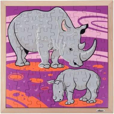Puzzle en bois de 81 pièces, les rhinocéros - Ma Rentrée Facile